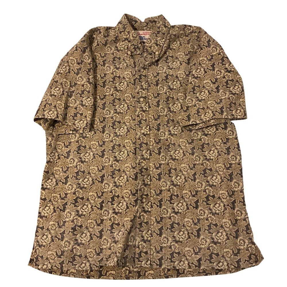 Alfred Shaheen by Reyn Spooner Mens Brown Floral Rose Hawaiian Shirt Large L